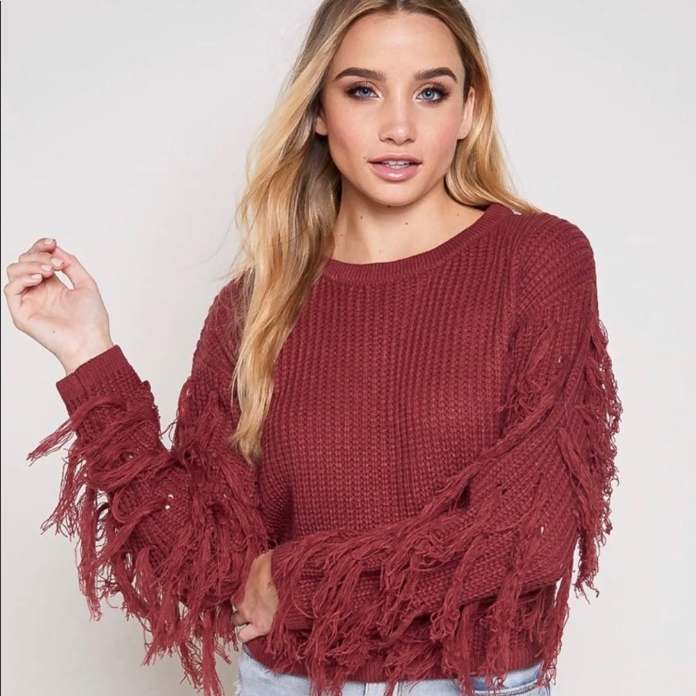 Blue blush fringe long sleeve